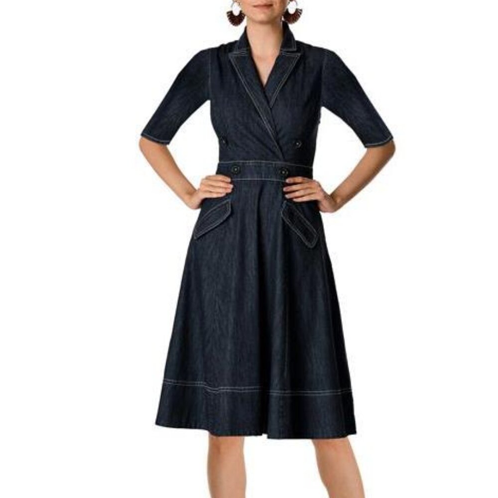 ✨ eShakti Notch Collar Denim Jumper Dress (Style CL0066373) ✨ Easy, casual denin